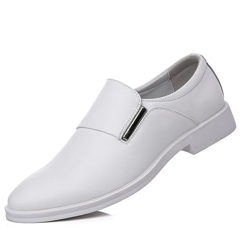 2025 New Men's Elevating Dress Shoes British Style Pointed-Toe Cowhide Leather Soft White Oxfords Formal Business Footwear