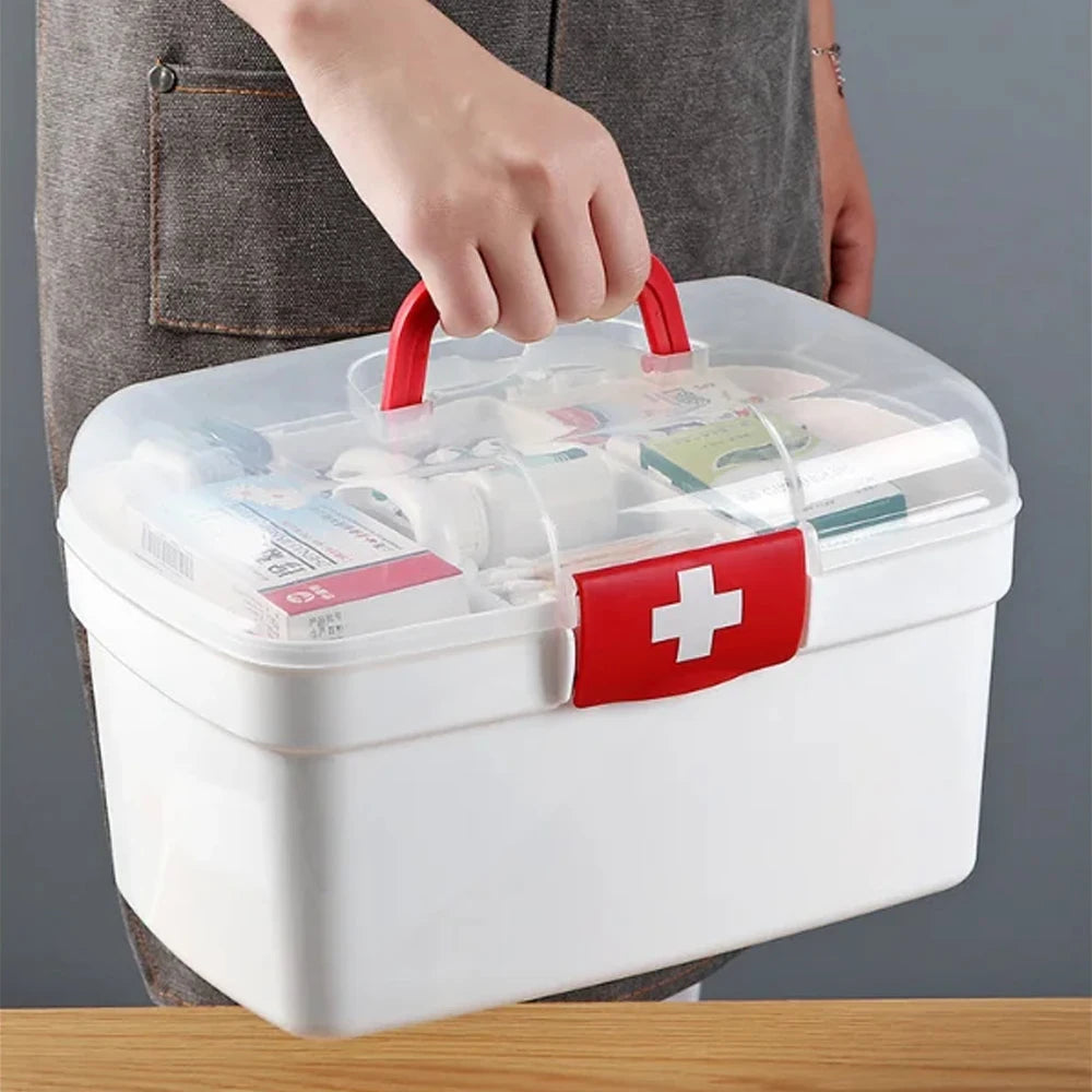 1PCS 2-Tier Medicine Organizer - Portable Medicine Cabinet with Handle, Empty First Aid Kit for Home