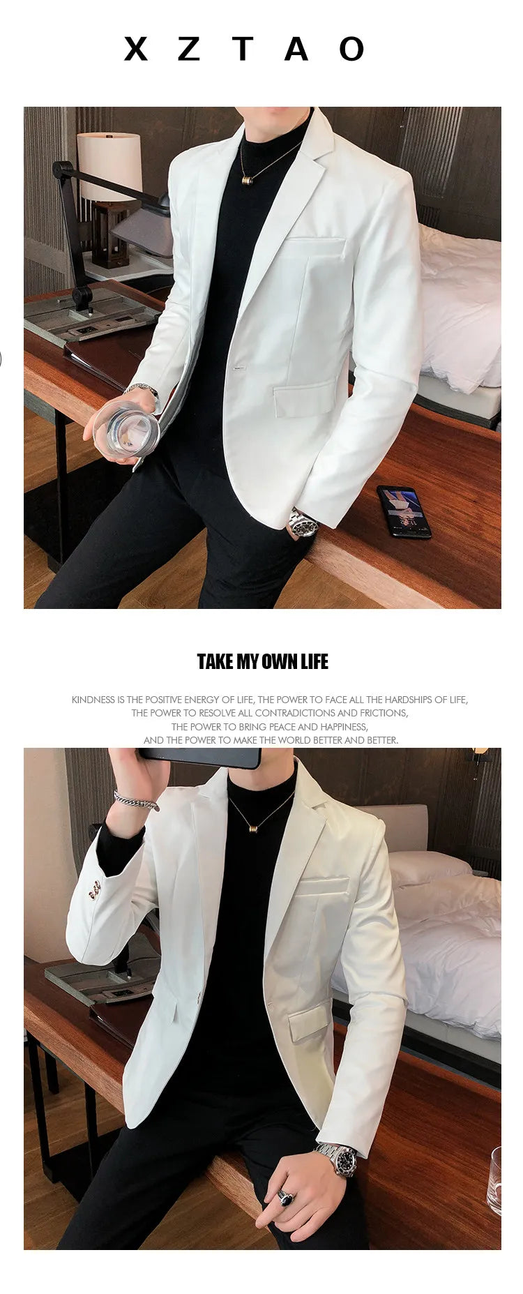 Men Casual Black White Suit Leather Jacket /Men Solid Color Business Suit Collar PU Blazers Dress Coat Fashion /New Men Clothing