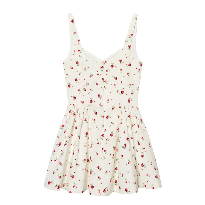 Women's Dress 2026 New Fashion Spring Summer Sleeveless Floral Print Puffy Dress for Women Elegant Chic Female Dress