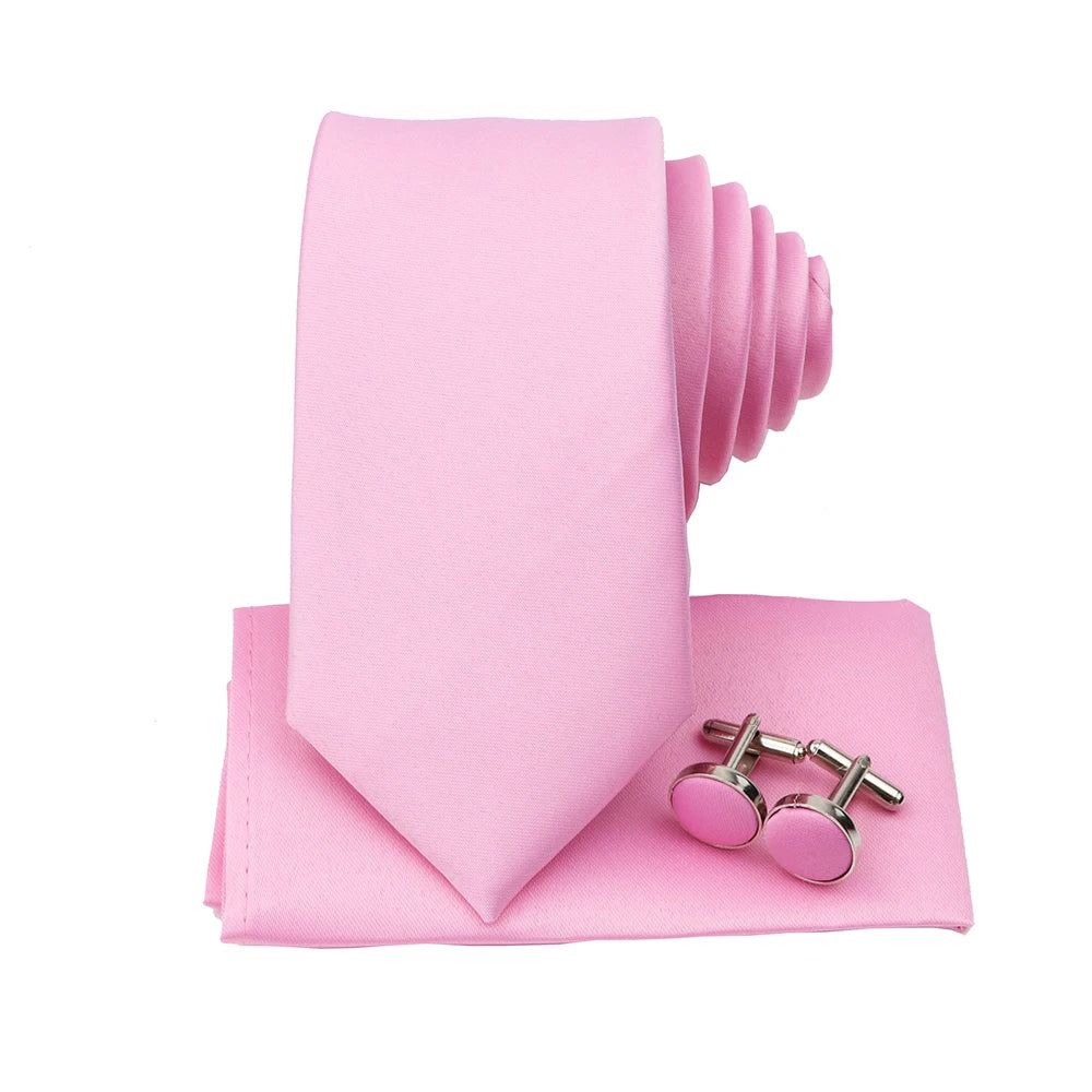 Men's Colorful Polyester Necktie Bowtie Cufflink Brooch Set Sage Green Pink Ties Business Wedding Party Shirt Accessories Gift