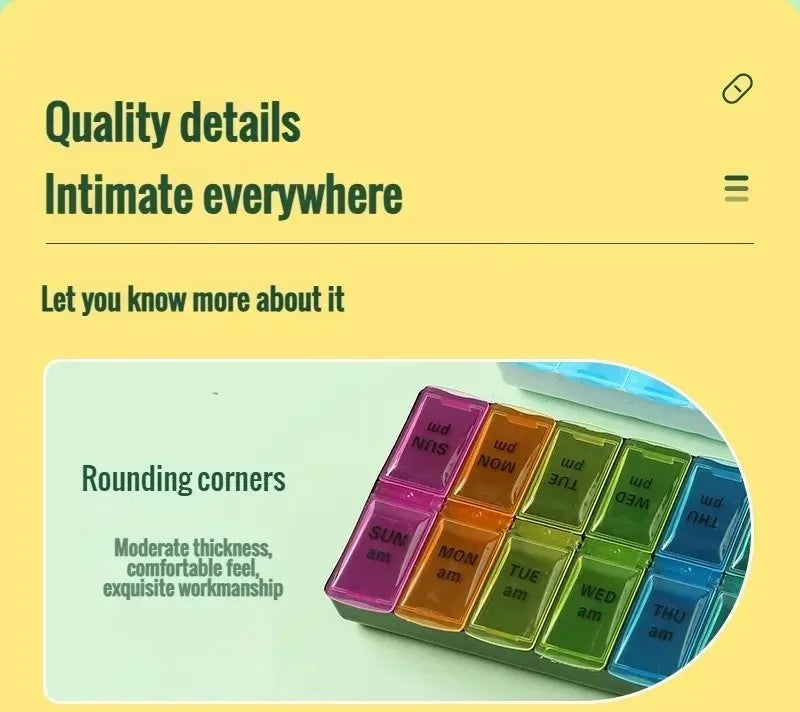 7 Day Pill Organizer 14 Compartments 3 Times Daily Portable Travel Medicine Box for Vitamins Fish Oil Supplements