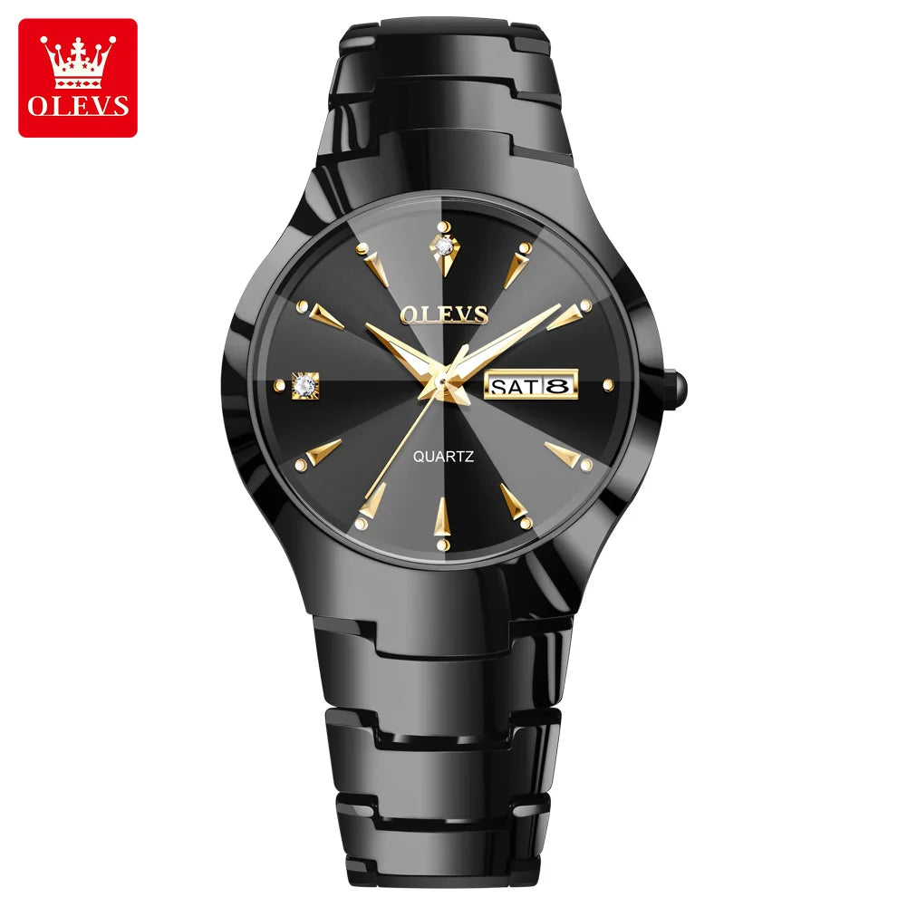 OLEVS Fashion Mens Watches Top Brand Luxury Tungsten Steel Gold Quartz Watch for Man Waterproof Luminous Date Week Wristwatch