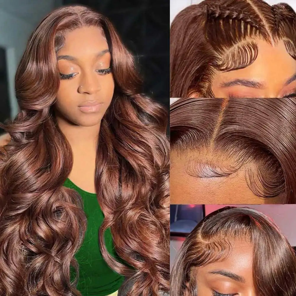 Chocolate Brown Body Wave Human Hair Wigs 13X4 HD Lace Frontal Wigs For Women Colored Brazilian Wet And Wavy Lace Front Wigs