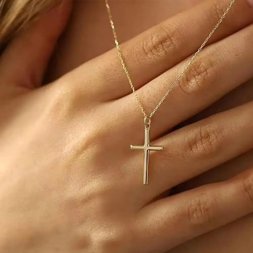 Christian Titanium Steel Cross Nacklace For Men Women Single Cross Pendant Necklace Women Men Link Chain Charm Necklace Jewelry