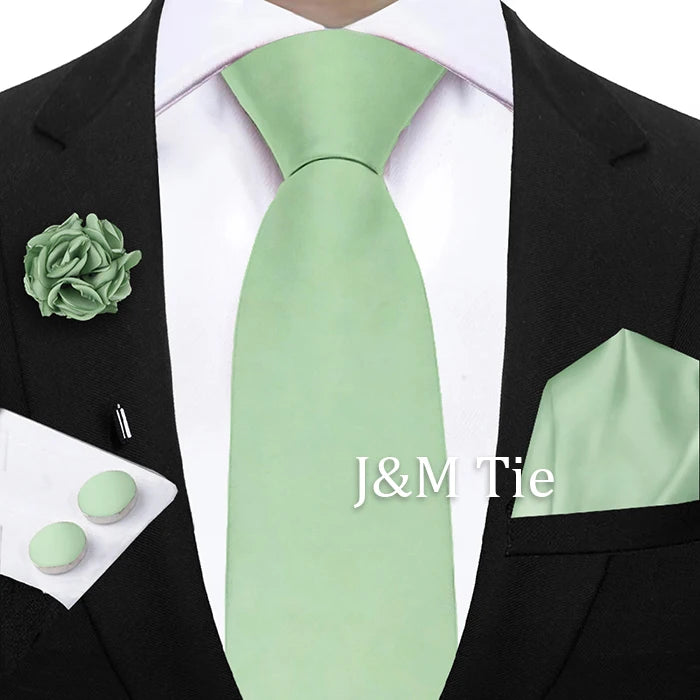 Mens Ties Solid NeckTie Pocket Square Brooch Set Men's Wedding Pink Blue Purple Tie Suit Accessories Fit Group Holiday Party