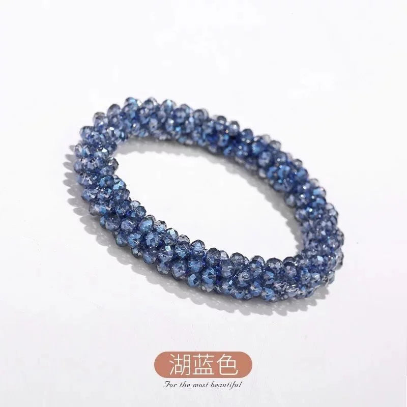 Crystal Beads Hair Ties for Women Vintage Ponytail Scrunchies Elastic Hair Bands Glass Beaded Rubber Hair Rope Accessories