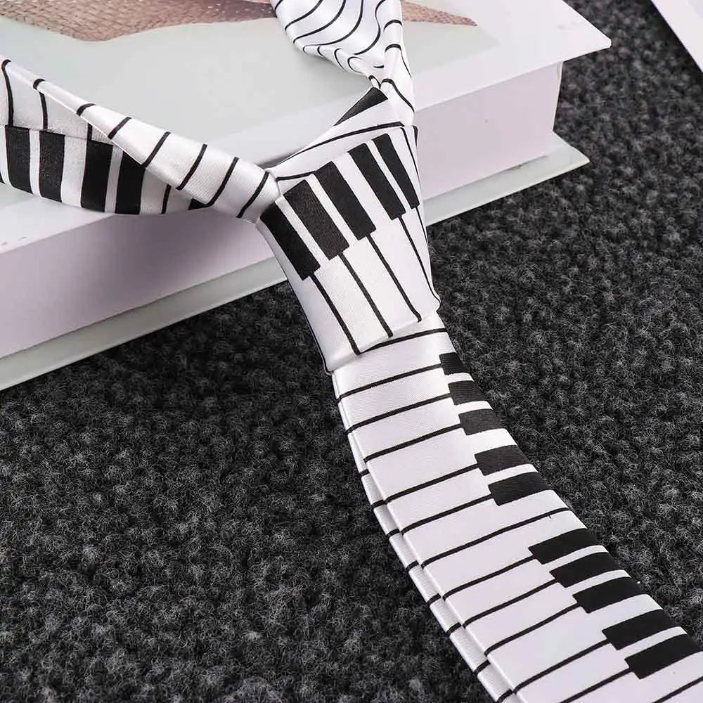Gifts Classic for Men Fashion Black & White Skinny Tie Music Tie Piano Keyboard Necktie
