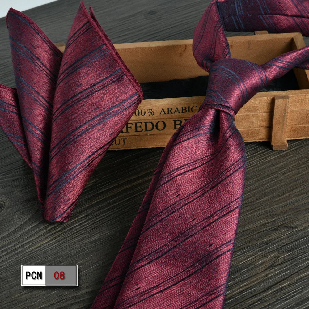 man tie set swine red 8cm Men's Formal tie and pocket square set 2-Piece Business Wedding burgundy ties for men and neckties man
