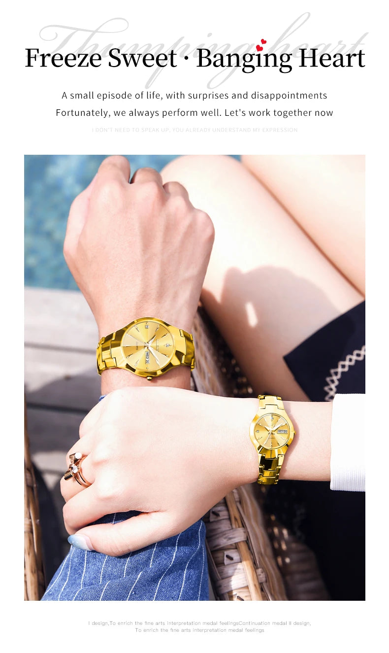 OLEVS Fashion Mens Watches Top Brand Luxury Tungsten Steel Gold Quartz Watch for Man Waterproof Luminous Date Week Wristwatch
