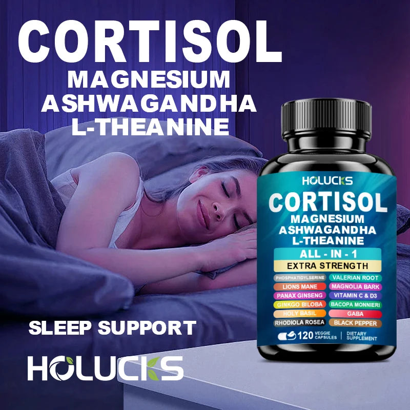 Natural Cortisol Supplement, Support Enhances Cognitive Function, Memory, Reduces Nighttime Awakening & Morning Anxiety, Vegan