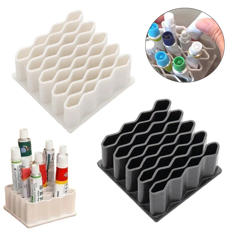Silicone 32 Compartment Medicine Organizer Wave Design Spaced Vertical Storage Rack Desktop Ointment Organizer Storage Holder