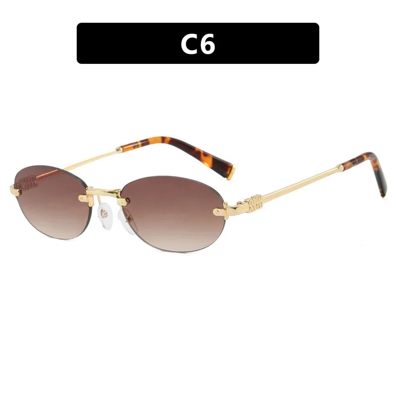 New Fashionable Oval Frameless Sunglasses UV400 UV Protection Glasses Fashionable Street Style Outdoor Driving Travel Sunglasses