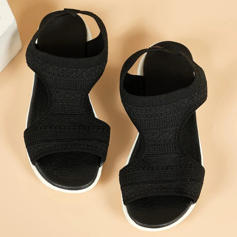 Women's Shoes 2025 Summer Comfortable Casual Sports Sandals Women's Beach Wedge Sandals Women's Mesh Knitted Roman Sandals
