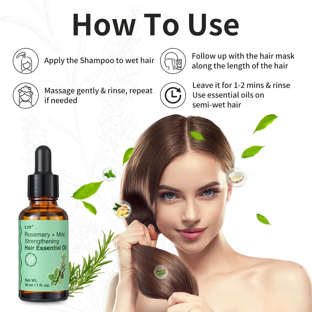 Rosemary & Mint Hair Oil - Stronger and Healthier Hair, for Dry Damaged Hair,  Frizzy or Color Treated,Hair care essential oil.