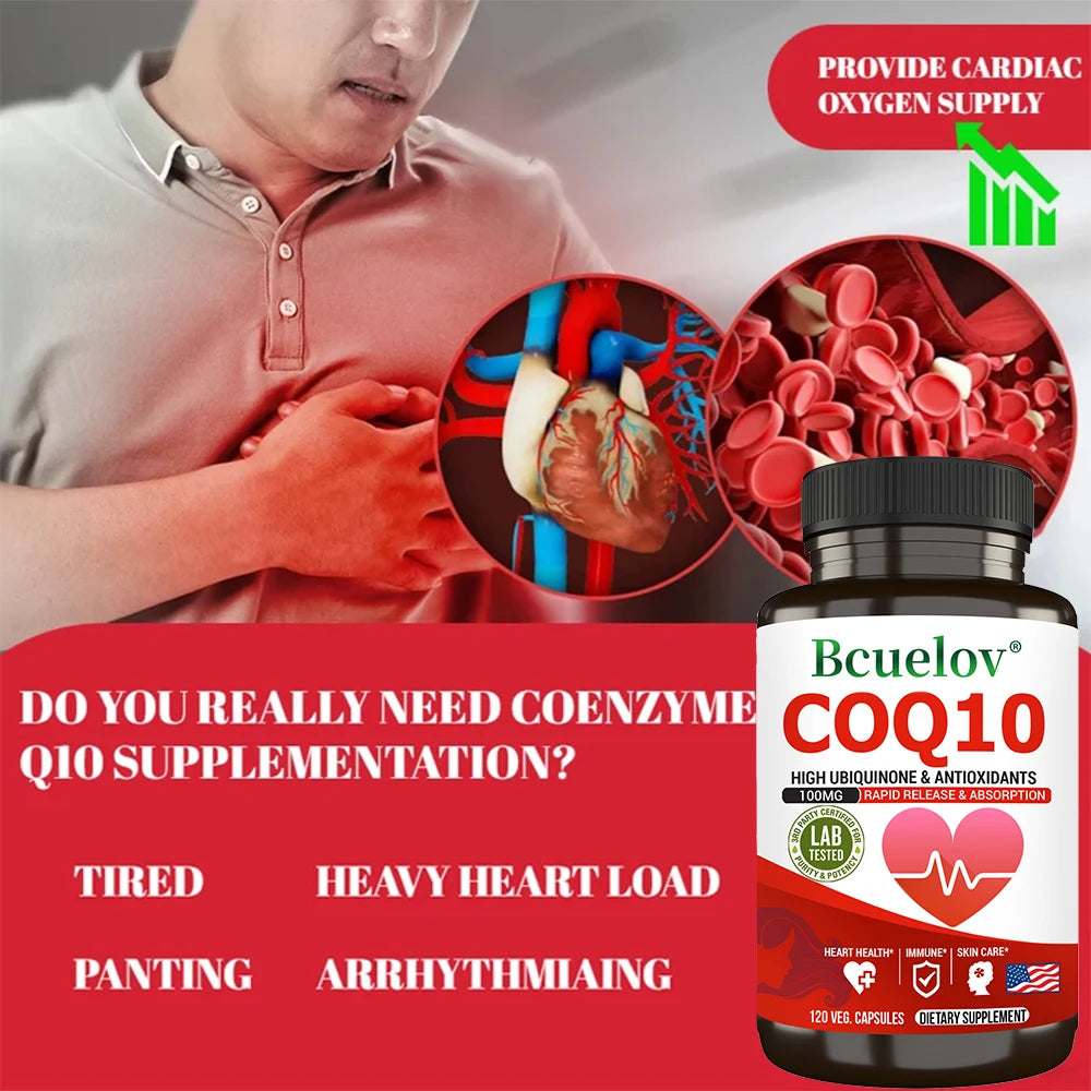 CoQ10 Coenzyme Q10 100mg Supplement - Rapid Release Fast Absorption- Immune Heart Energy Antioxidant (120caps)