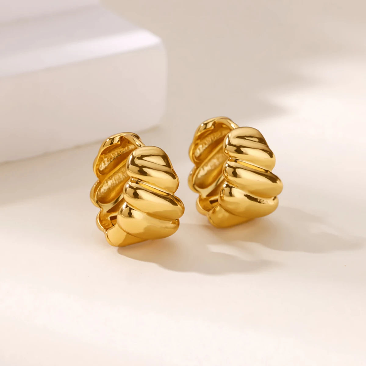Cubic Zirconia Hoop Earrings For Women Luxury Crystal Zircon Gold Color Stainless Steel Earring Jewelry Wedding Party Gift
