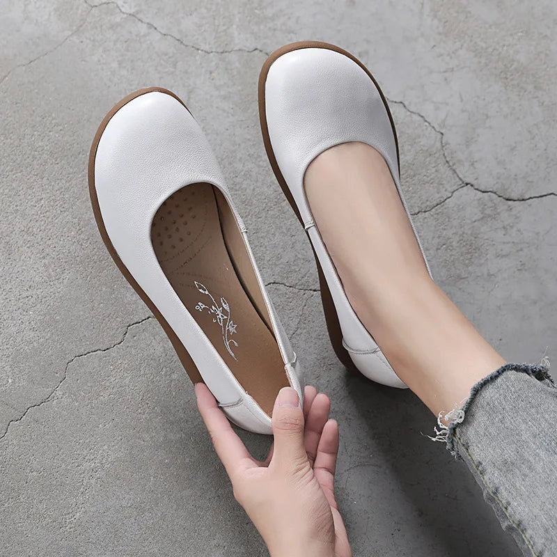 2025 Women Shoes Genuine Leather Spring New Dress Shoes Women Large Size Low Heels Office Lady Shoes