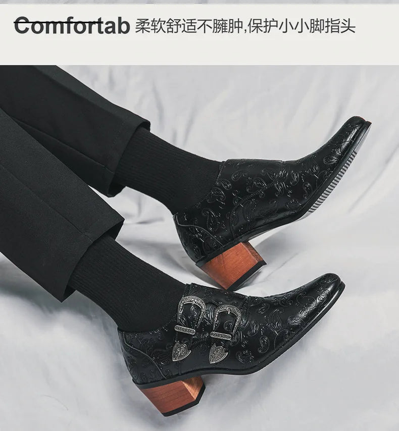 Men's Wedding Shoes Fashion Slim Fit Pointed High Heel Pullover Shoes Breathable Leather Shoes Classic Vintage Men's Dress Shoe