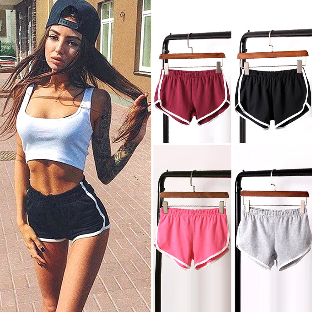Women Mid Waist Sport Shorts Slim Fit High Stretchy Short Trousers For Summer Female Ladies Running Exercise Beach Short Pants