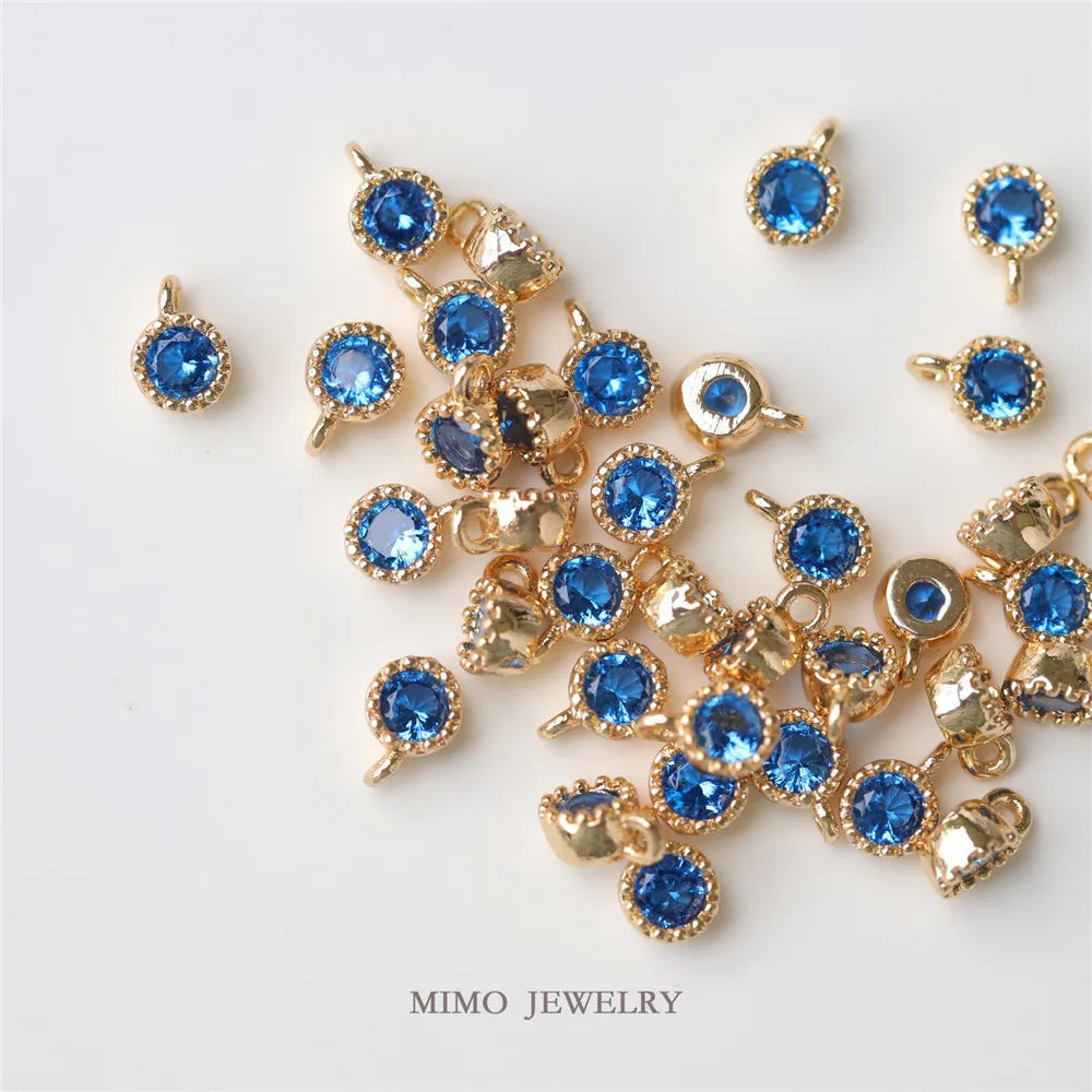 Color copper plated gold custom color mini round single zircon pendant DIY handcrafted accessories