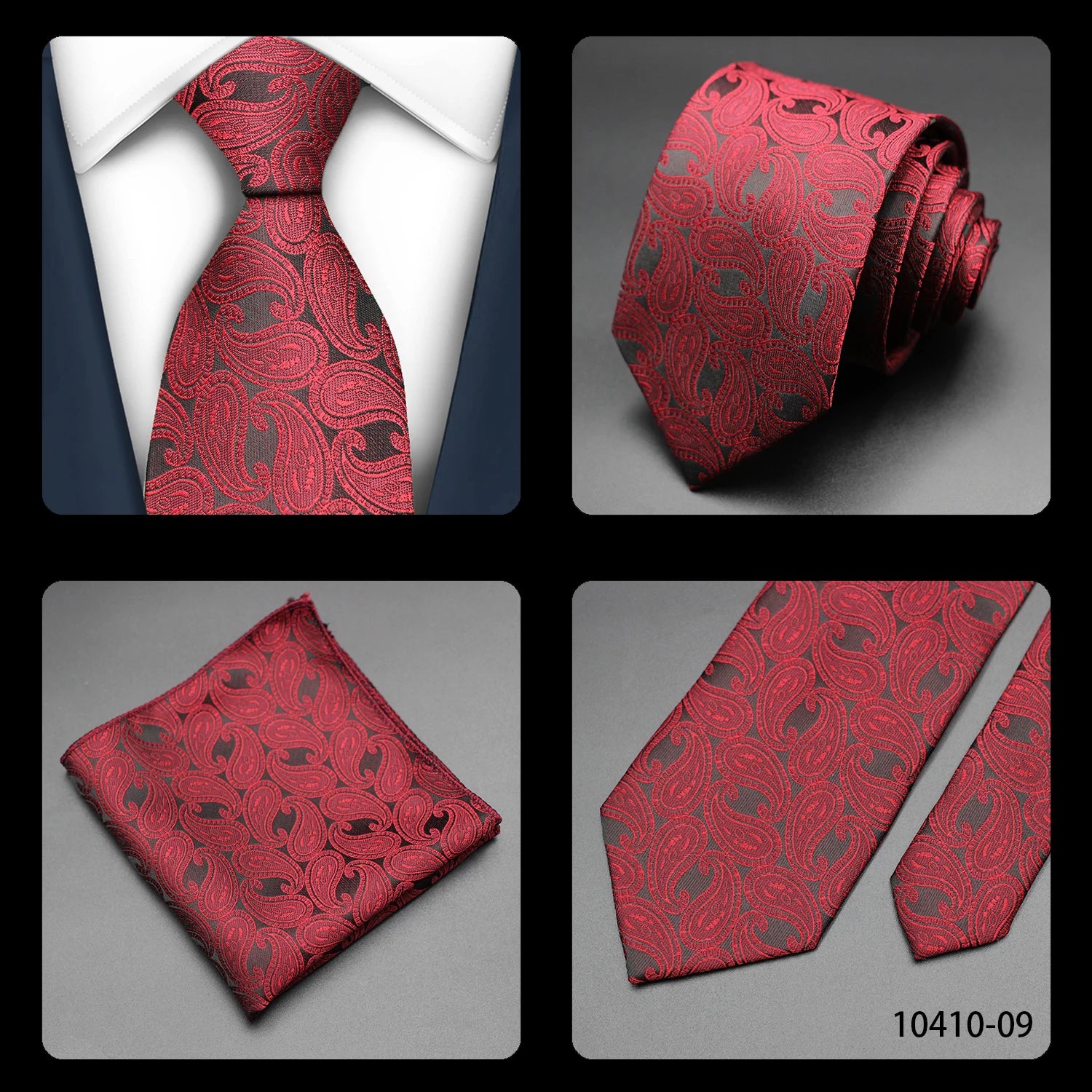 Mens Gift Tie Set Exquisite Red Jacquard Wine Burgundy Paisley Wedding Tie For Men Fashion Design Quality Hanky Dropshipping