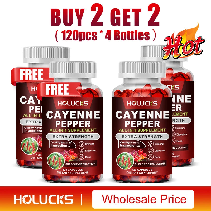 Cayenne Pepper Capsules, with Vitamin D3 K2, Blood Circulation, Promote Digestion, Boost Metabolism, Support Joint, Bone Health
