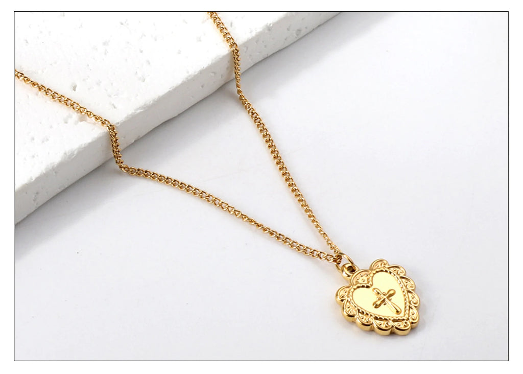 Classic Cross Pendant Necklaces For Women Girls Fashion Gold Plated Stainless Steel O Chain Collares Para Mujer Jewelry Gifts
