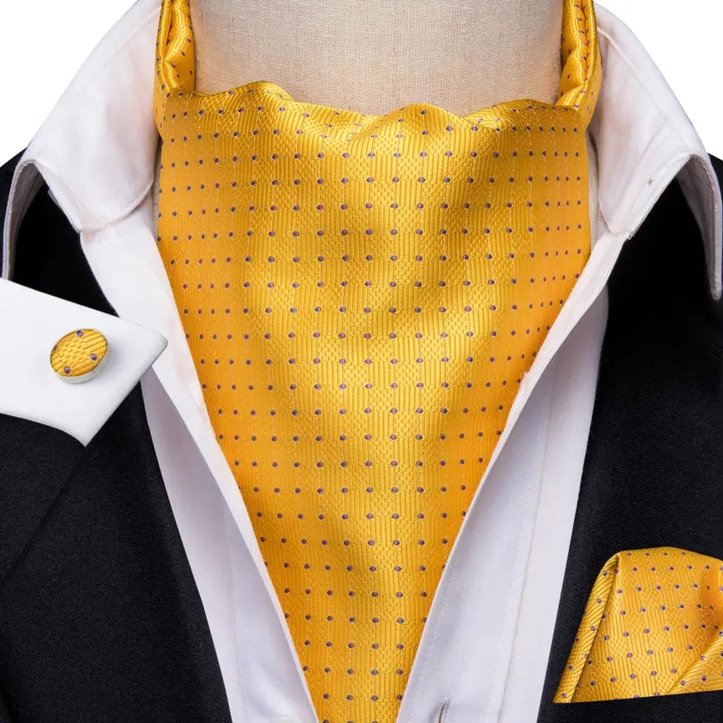 Hi-Tie Mens Ascot Black Pink Blue Red Gold Green Purple White Cravat Tie Hanky Cufflinks for Male Wedding Business Prom