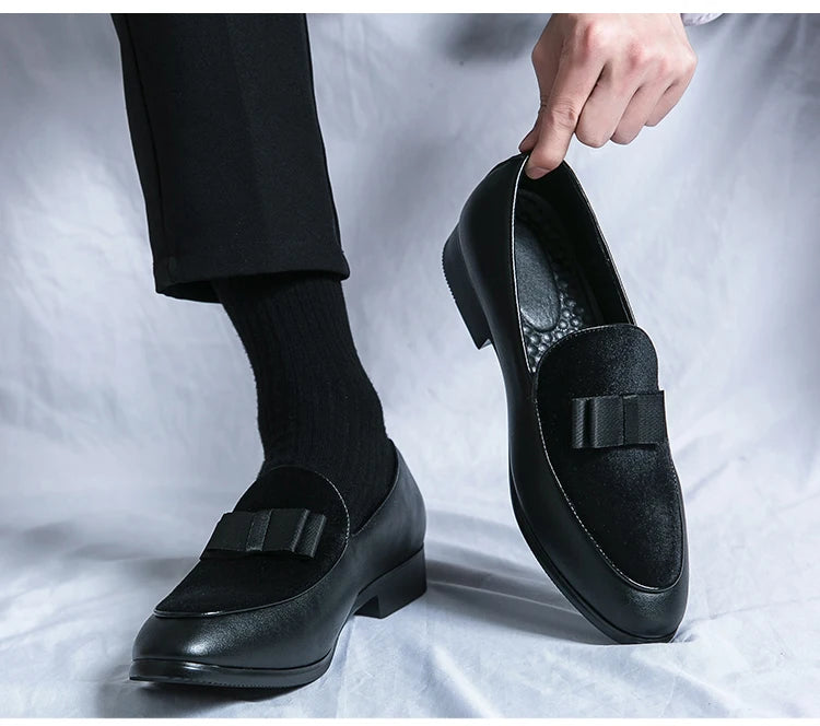Fashion Wedding Shoes For Men Dress Casual Business Leather Shoes Male Classic Formal Bow Office Social Party Shoes Man Loafers