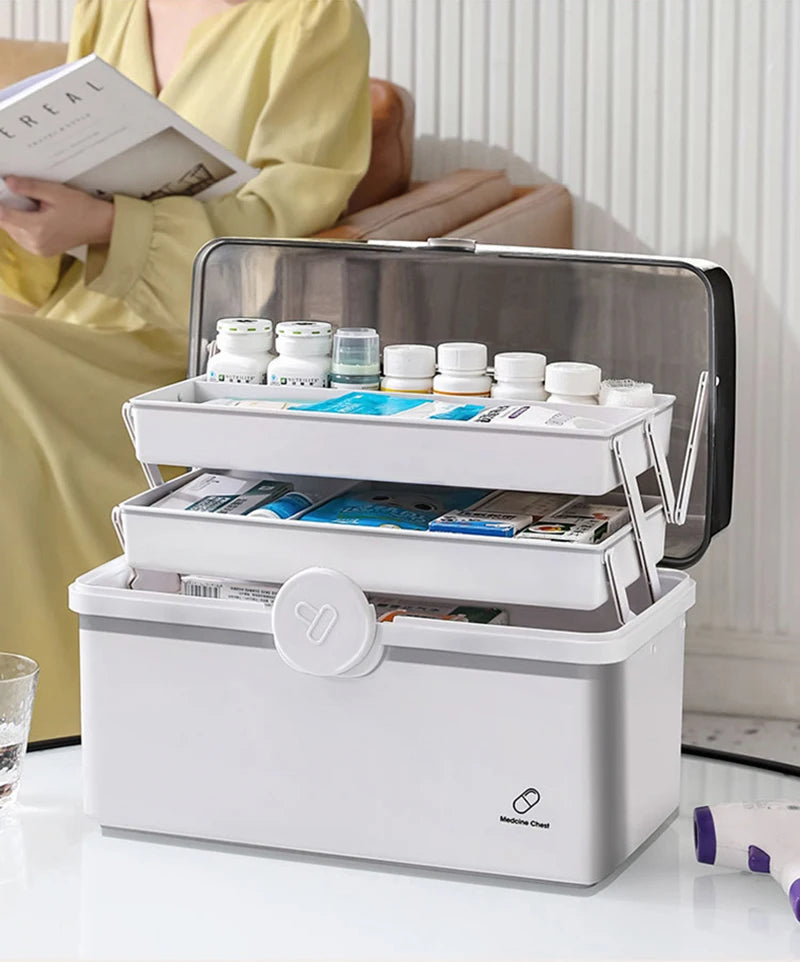3 Layers Large Capacity Family Medicine Organizer Storage Box Portable First Aid Kit Medicine Container Emergency Pharmacy Box
