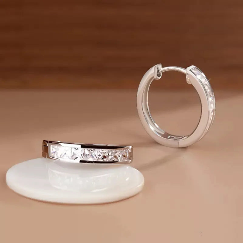 Gold Color Plated Stainless Steel Round Circle Earrings for Women Fashion Cubic Zirconia Hoop Earrings Jewelry Pendientes Mujer