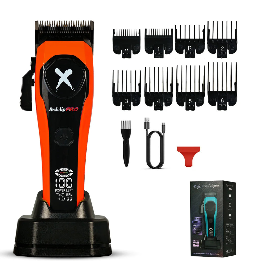 Professional BRDCLIP 619 Hair Clipper 7500RPM Precision Steel Sharp-angled Blades LCD Display Charging Base Hair Cutting Machine