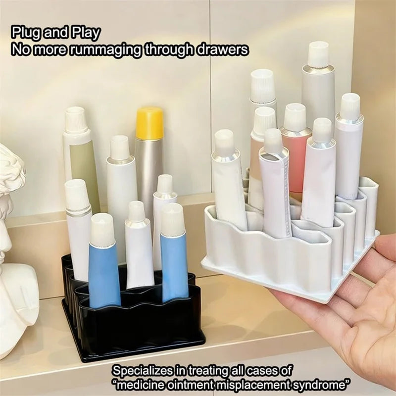 Silicone 32 Compartment Medicine Organizer Wave Design Spaced Vertical Storage Rack Desktop Ointment Organizer Storage Holder