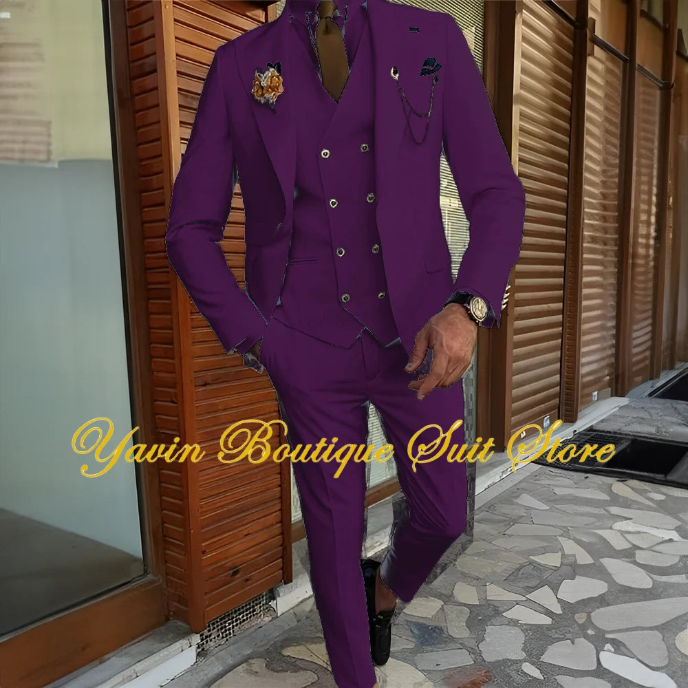 Men's Suit 3-piece Formal Blazer Pants Vest Wedding Groom Tuxedo Customized Elegant Men's Suits
