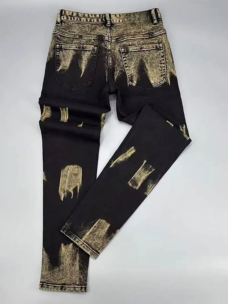 European and American men's jeans for spring and autumn fashion, casual high street, gradient color, retro straight leg pants
