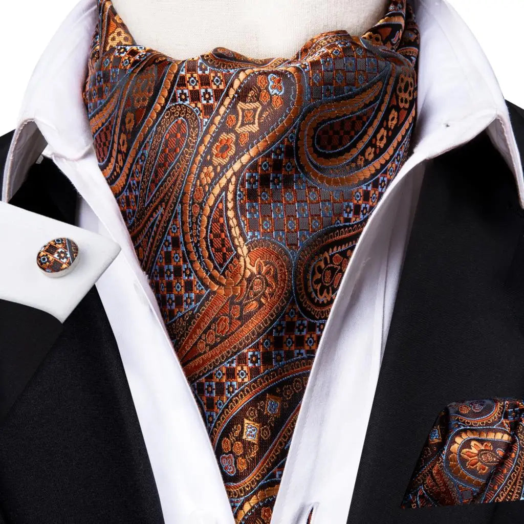 Hi-Tie Mens Ascot Black Pink Blue Red Gold Green Purple White Cravat Tie Hanky Cufflinks for Male Wedding Business Prom