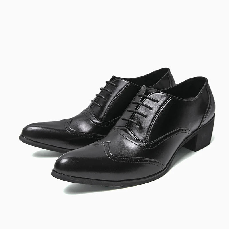 Men's High Heel Business Leather Shoes Mens Pointed Toe Dress Office Flats Men Fashion Wedding Party Oxfords Plus Size 38-46
