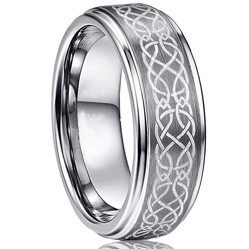 8mm Trendy Stainless Steel Rings For Men Jewelry Party Gift Fashion Black Carbon Fiber Golden Heart Rate Line Men Rings