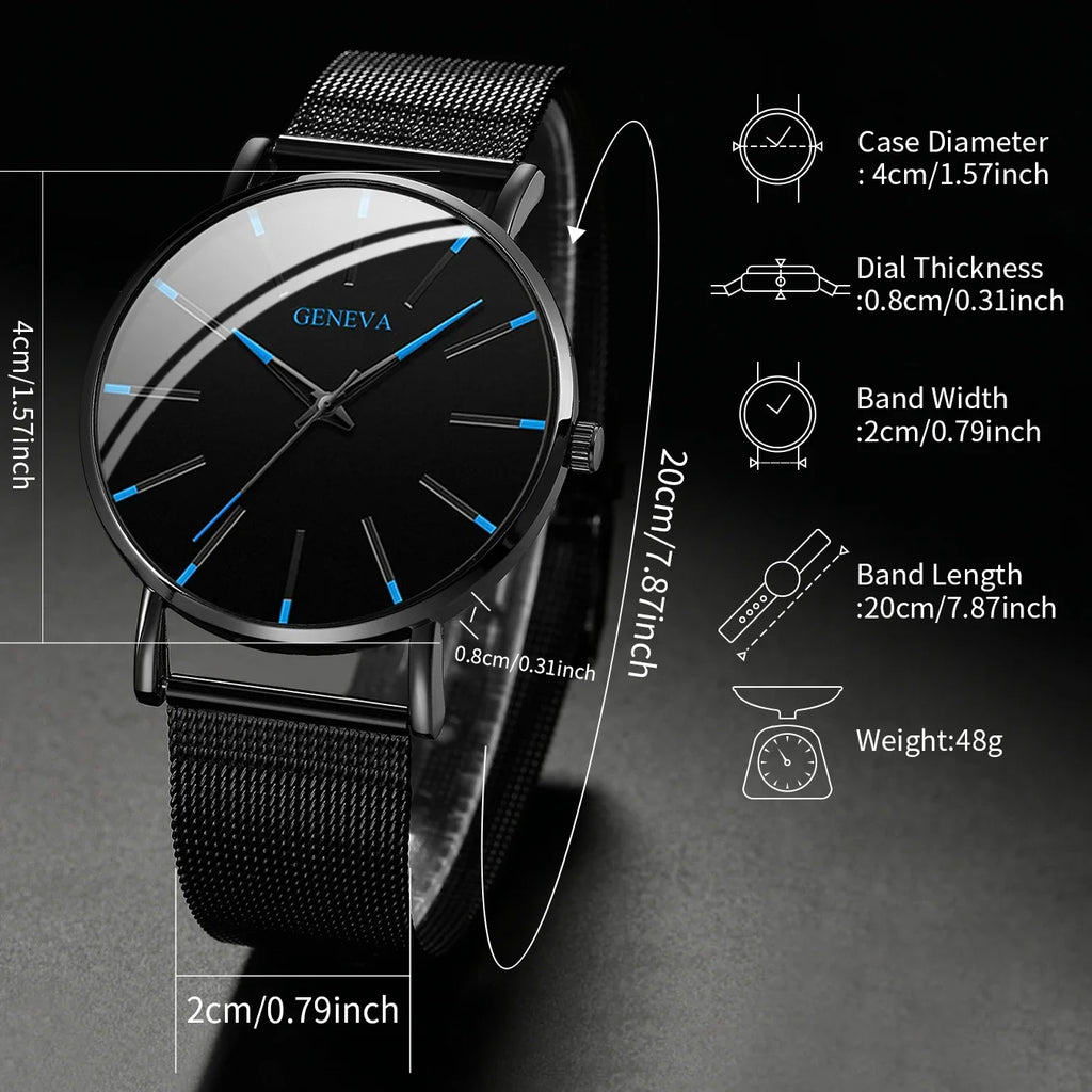 Fashion Men Business Watches Simple Ultra Thin Mesh Belt Male's Analog Quartz Wristwatch Reloj Hombre