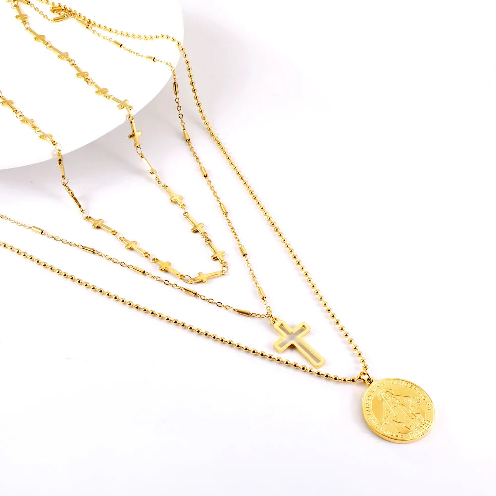 Classic Cross Pendant Necklaces For Women Girls Fashion Gold Plated Stainless Steel O Chain Collares Para Mujer Jewelry Gifts