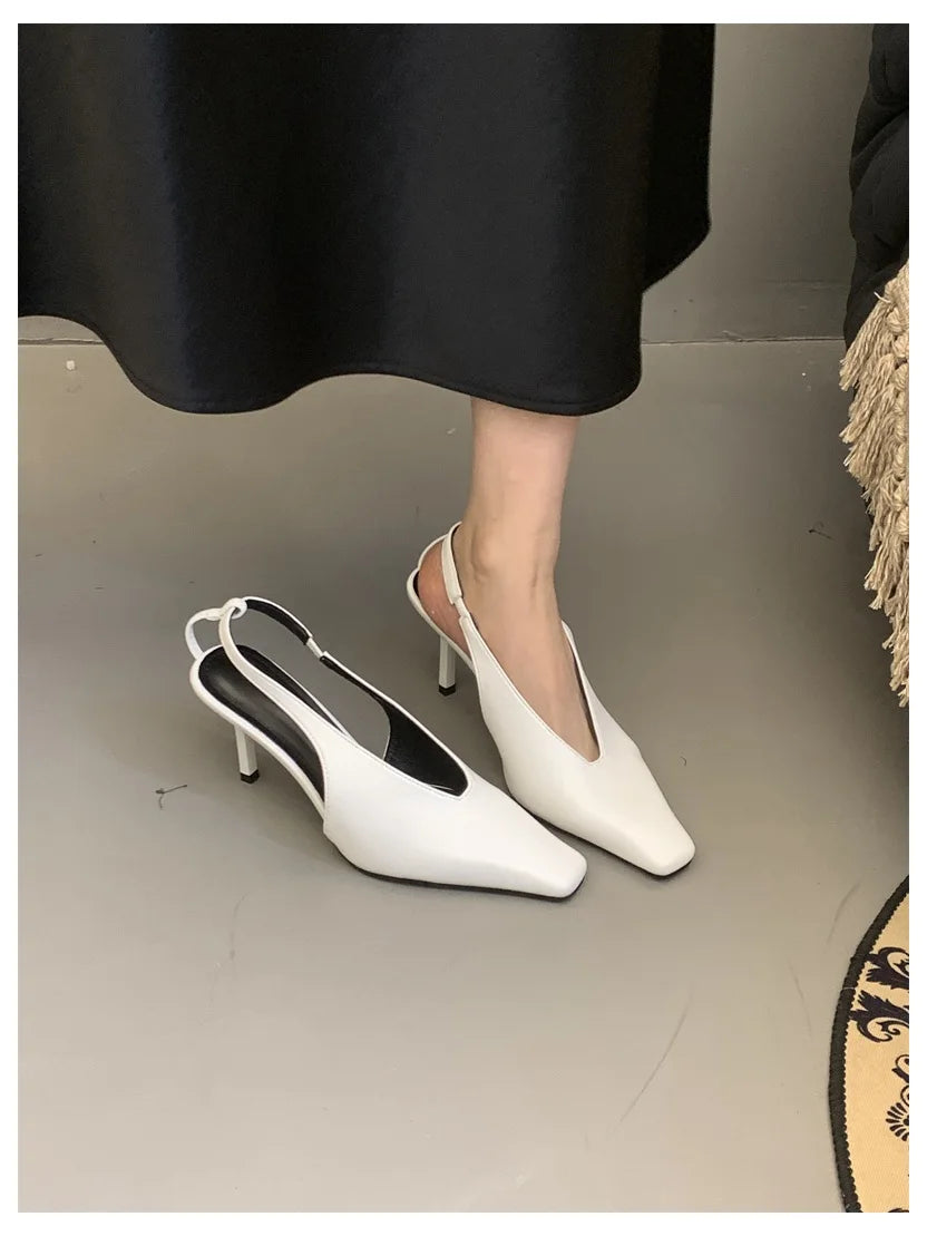 2026 New Spring Women Sandals Fashion Thin High Heels Pumps Square Toe Shallow Women's Shoes For Party Dress Mules Zapatos Mujer