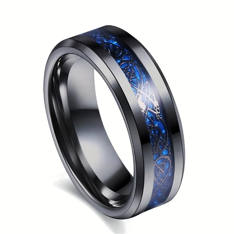 8mm Trendy Stainless Steel Rings For Men Jewelry Party Gift Fashion Black Carbon Fiber Golden Heart Rate Line Men Rings