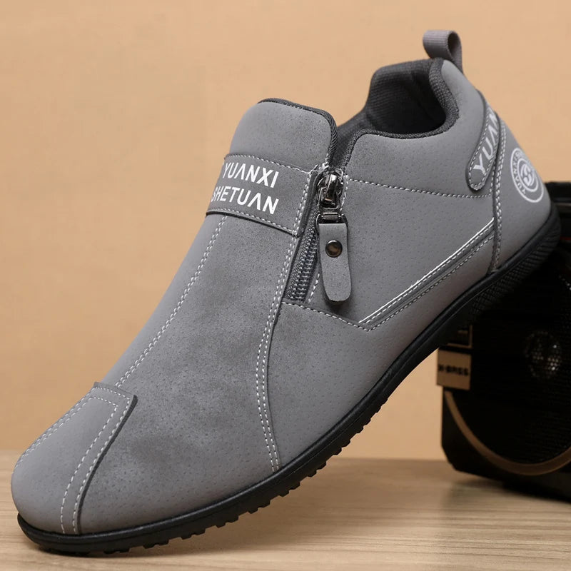 Mens Walking Shoes 2025 New Suede Leather Fashion Zipper Outdoor Hiking Shoes Anti Slip Wear-resistant Casual Sneakers for Men