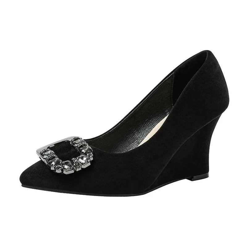 Women Shoes Fashion Wedges Platform Shoe Luxury Diamond Banquet Party Dress Shoes Pointe Shallow Mouth Single Shoe Zapatos Mujer