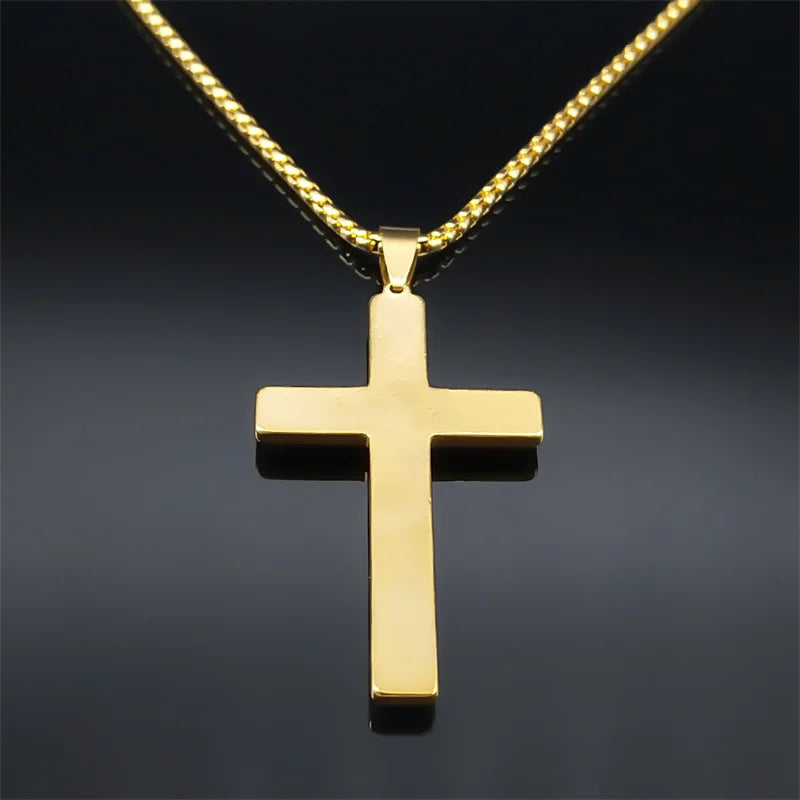 Christ Jesus Crucifix Cross Necklace for Women Men Stainless Steel Gold Color Chain Necklaces Jewelry colar masculino NS01