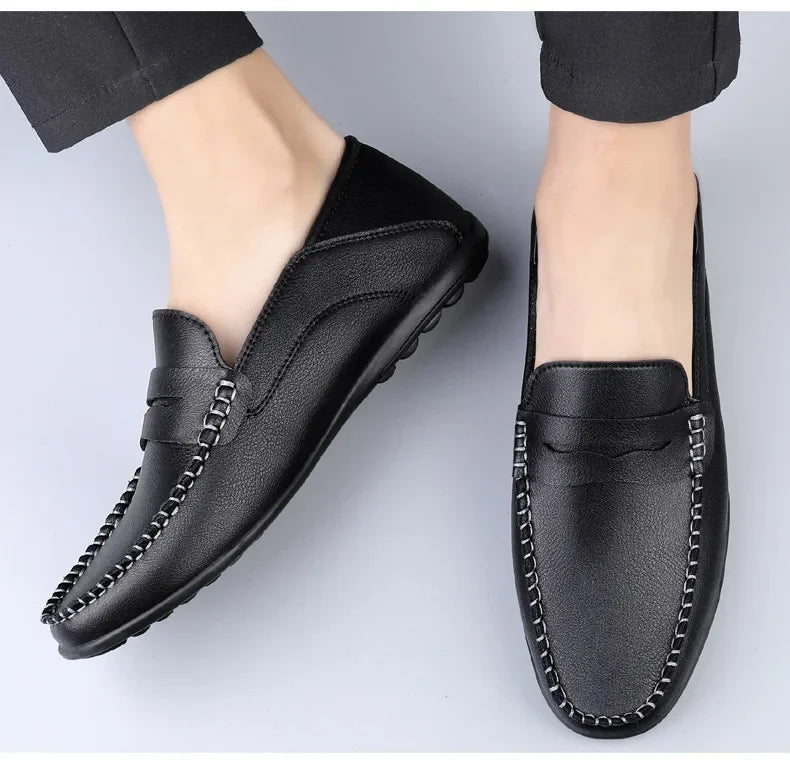Summer new men's casual leather shoes spot 2024 cross-border large size trend fashion soft bean shoes low-top men's shoes