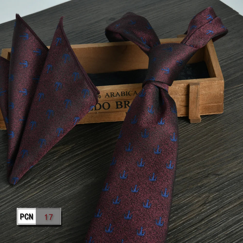 man tie set swine red 8cm Men's Formal tie and pocket square set 2-Piece Business Wedding burgundy ties for men and neckties man