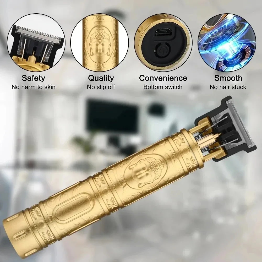 T9 Vintage Hair Clipper Professional Electric Rechargeable Barber Trimmer Cordless Trimmer Type-c Zero Gapped Cutting Barber