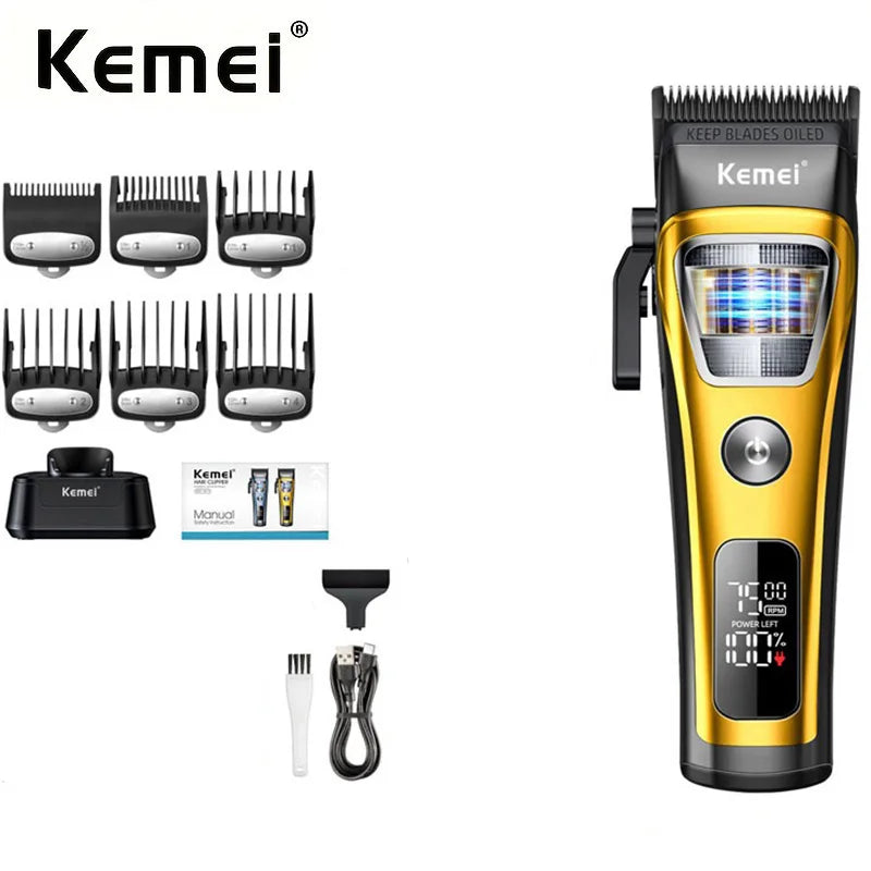 Kemei Professional Barber Hair Clippers Rechargeable Cordless Powerful Trimmer Men Electric Hair Cutting Machine Grooming Kit